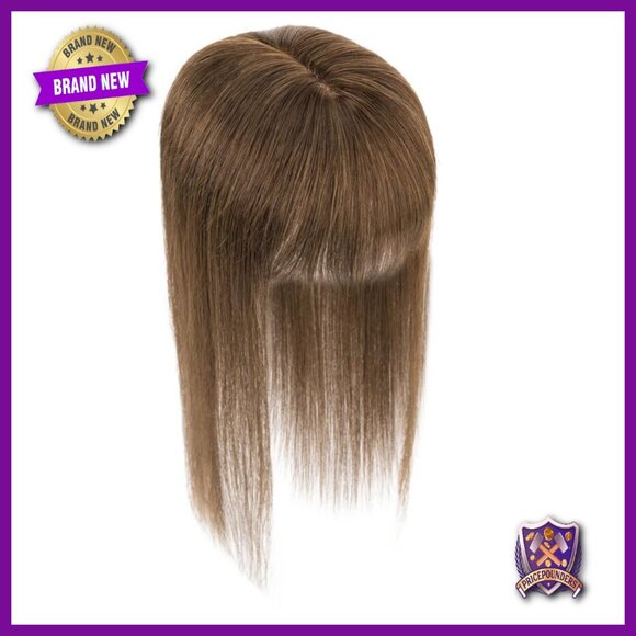 14 Inch Human Hair Topper with Clip-on Bangs for Thin Hair